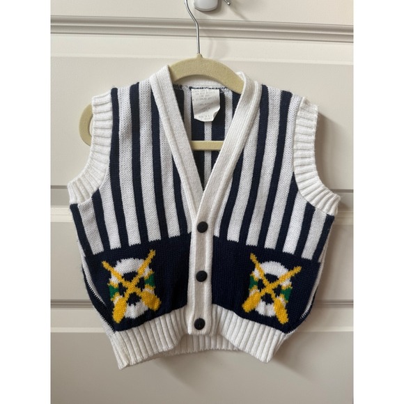Other - Vintage Knit Vest Striped Preppy Sweater USA Crossed Clubs 18 Months Nautical